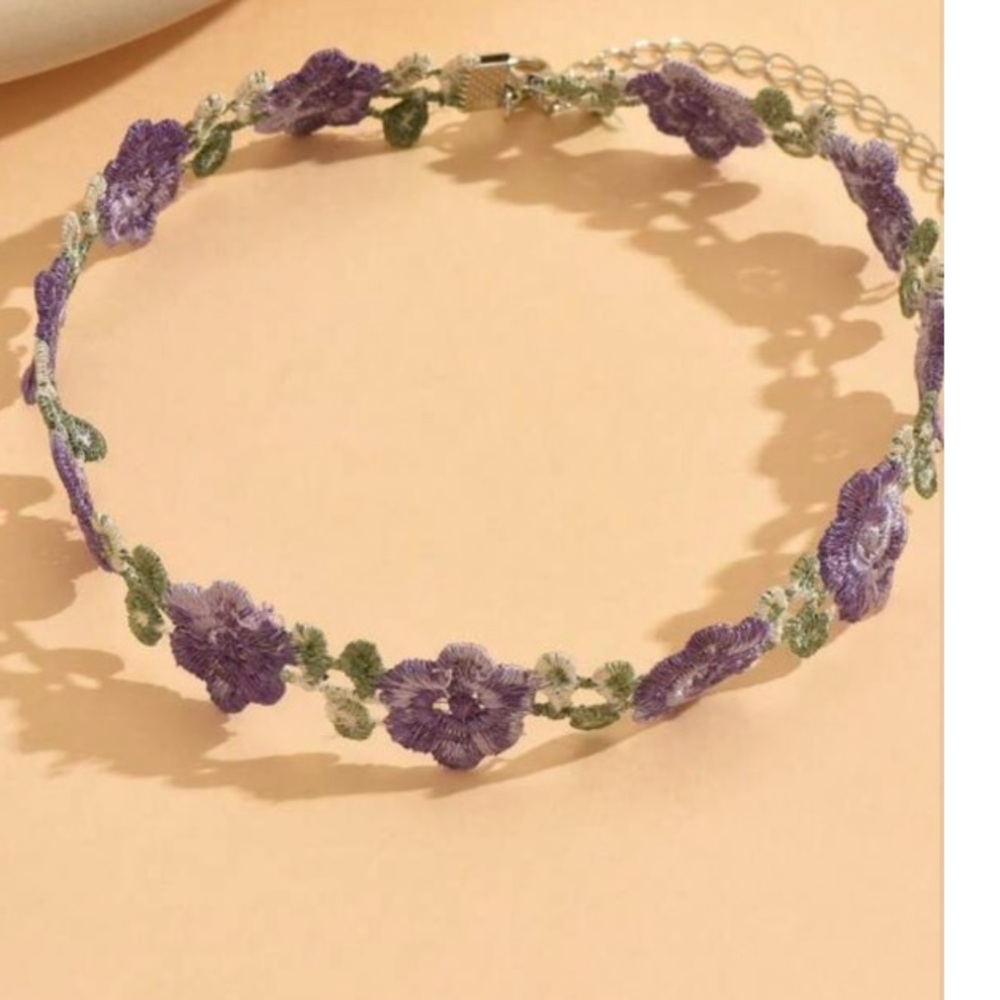 Lavender Floral Embroidered chocked necklace